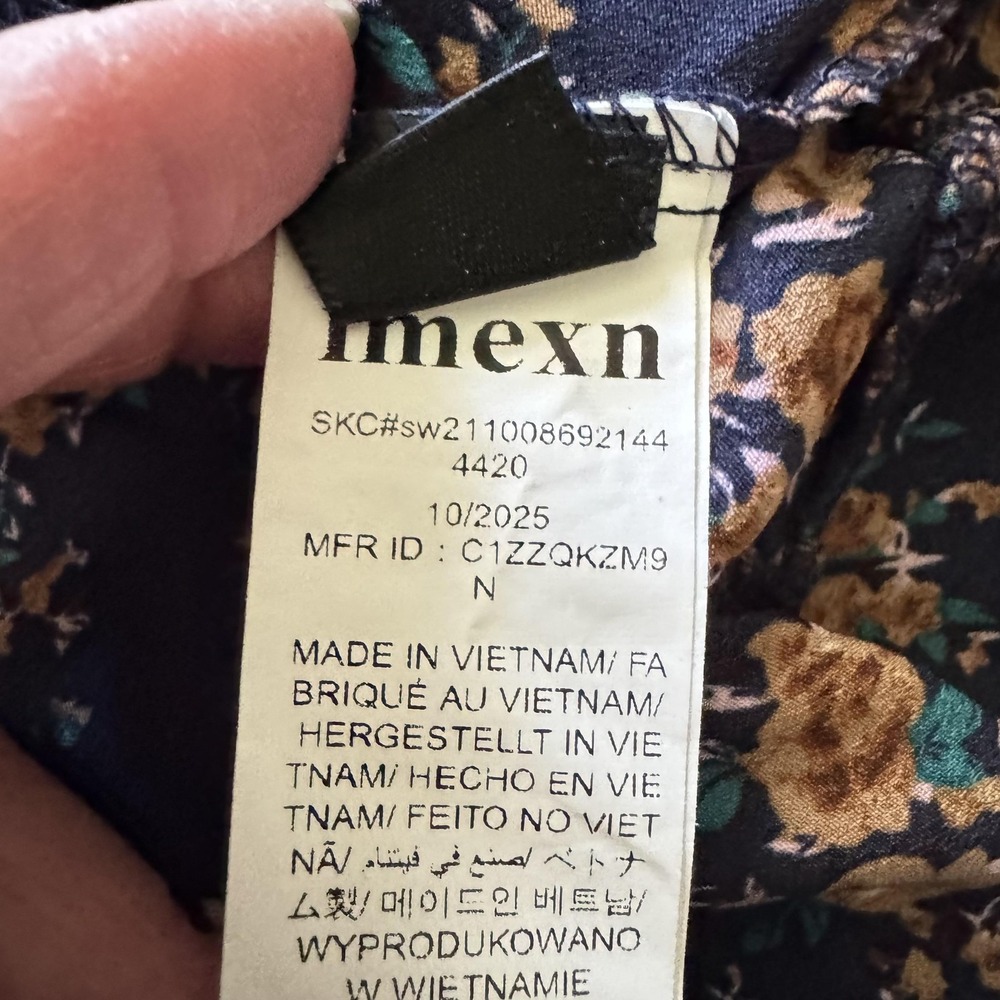 Imexn Dress Womens Large‎ Blue Floral Lace Long Sleeve V Neck Ruffle Boho Short - Picture 5 of 6